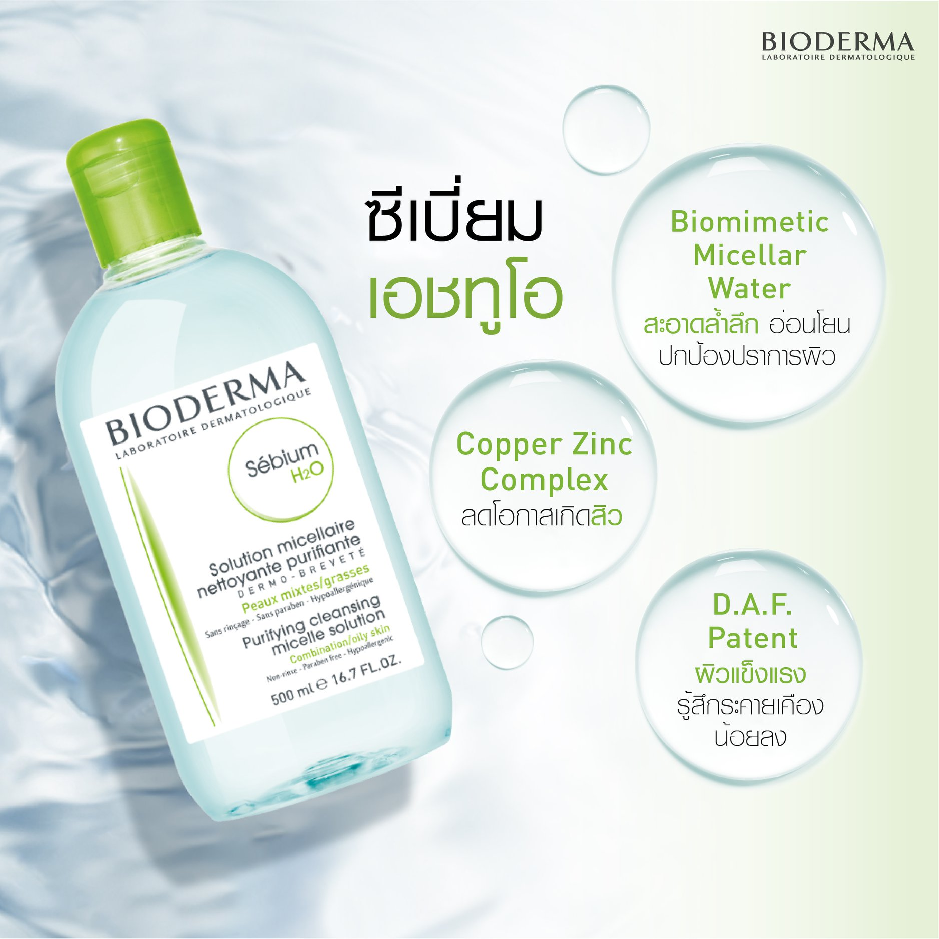 รักษาสิว ลดสิว ใช้ Bioderma Sebium H2O 