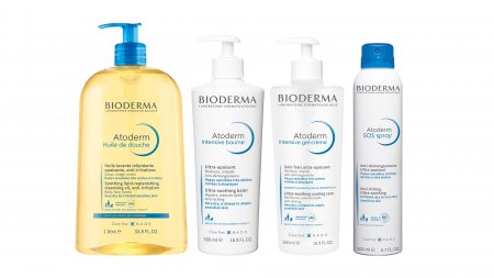 Presentation of Bioderma Atoderm skincare routine for itchy skin during pregnancy