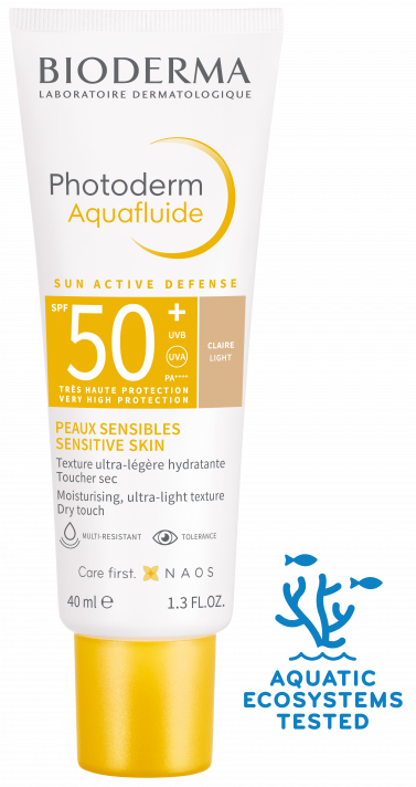 BIODERMA Photoderm Aquafluide SPF50+ (Light color) ครีมกันแดดสูตรน้ำ (สีเนื้อ) ให้ความชุ่มชื้น 8 ชั่วโมง และให้ช่วยควบคุมความมัน